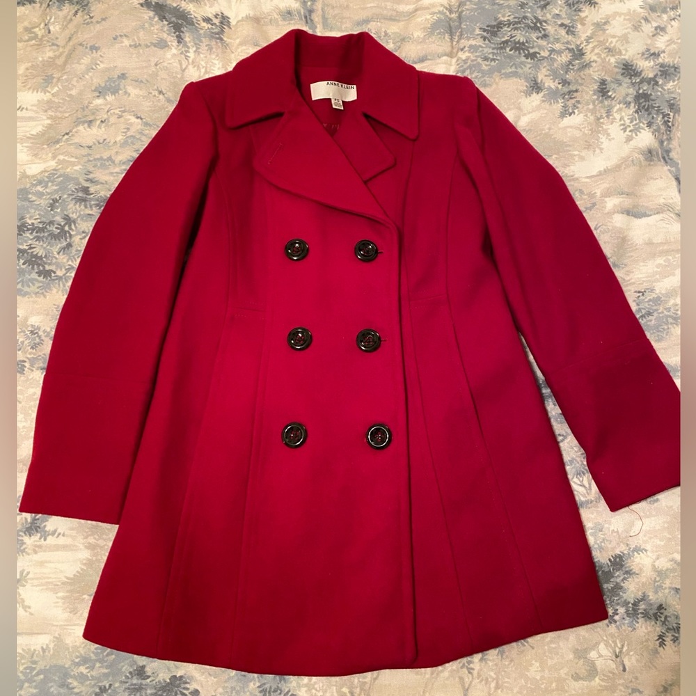 Anne Klein women’s red double-breasted wool peacoat